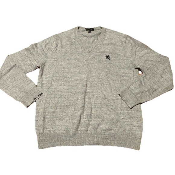 Express Men’s Large Gray V-Neck Sweater 100% Cotton Long Sleeve Casual Pullover - Picture 1 of 4
